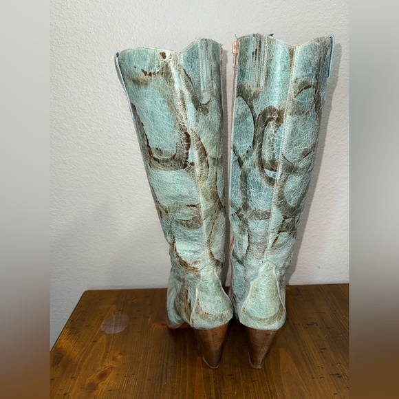 Vintage‎ Blue Leather Corral Zip Up Boots- Size 8 - Picture 5 of 11